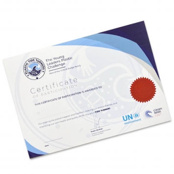Plastic Tide Turners â€“ UN Challenge Badge Certificate (Pack of 5)