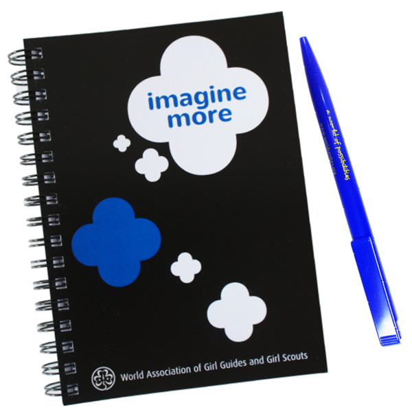 Imagine More Notebook and Pen WAGGGS Travel Pillow with pouch